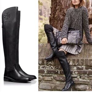 Tory Burch Simone Over-the-Knee Black Leather Boots